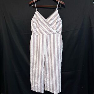 Banana Republic Womens Linen Blend Jumpsuit Size 12P Stripe Casual Work Resort